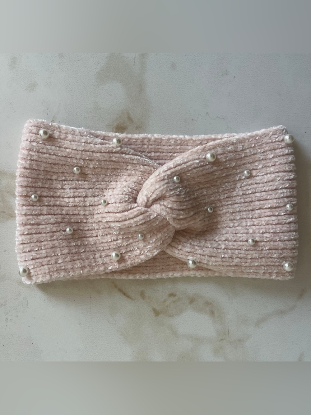 Brand New: Soft Twisted Pearl Headband - Rose Pink